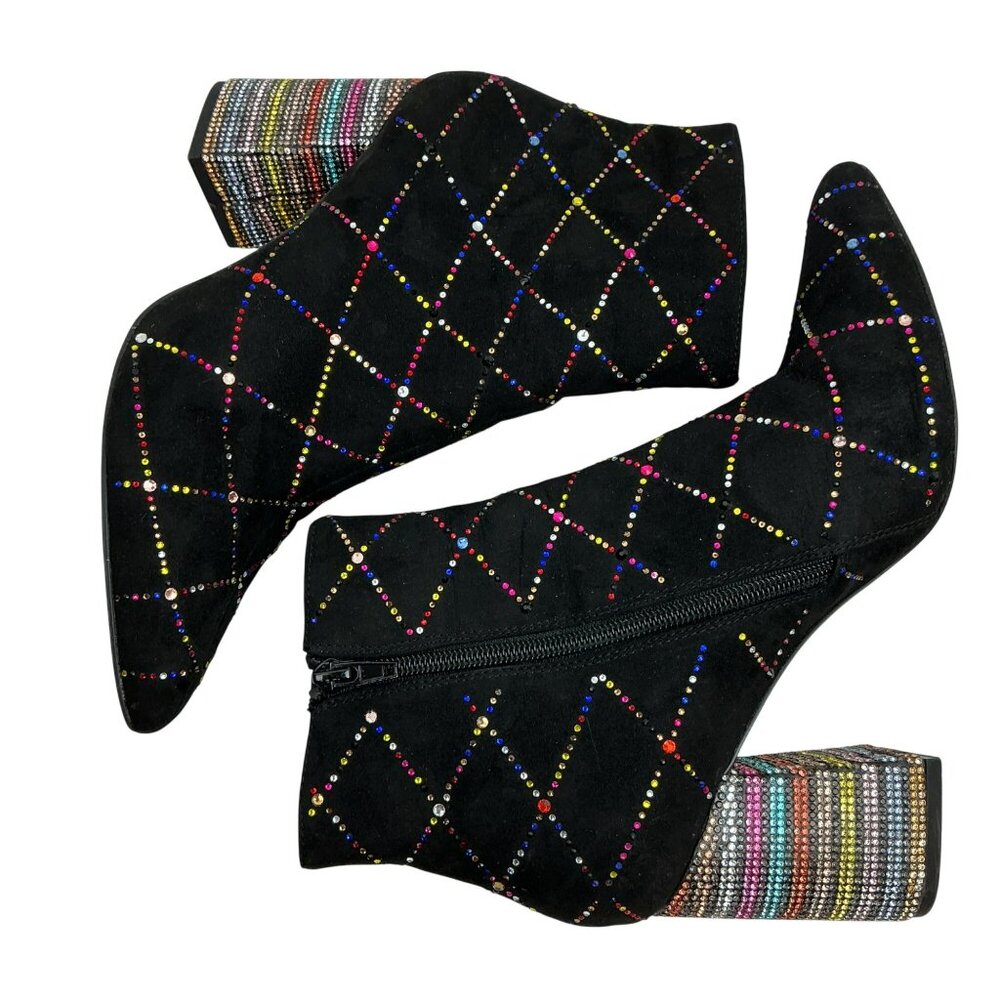 Betsey Johnson Kassie Rhinestone Block Heel Zip Ankle Booties Womens 8.5M Black - Picture 9 of 16